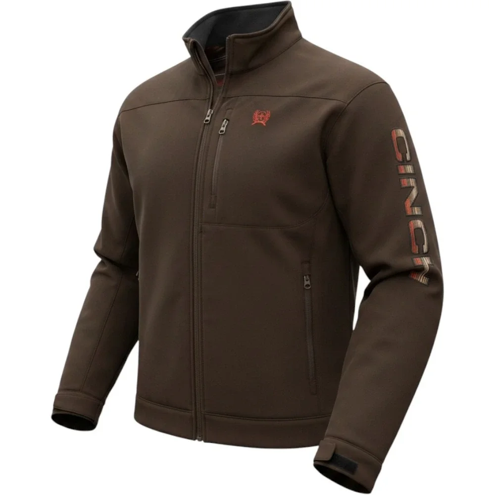 Cinch Softshell Jacket Mens XL Brown Bonded Full Zip Embroidered Logo Western
